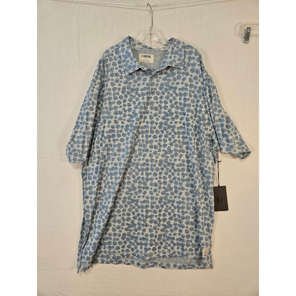 Linksoul Mens XXL Dri-Loft Polo Shirt Blue Monstera Palm Leaf Golf #2380 NWT